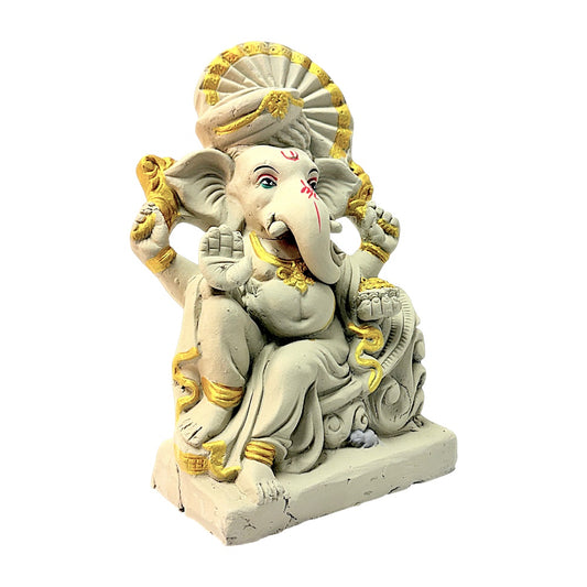 Eco-Friendly Clay Ganesha, Clay, color and gold on throne 12" (MOQ=4 pcs)