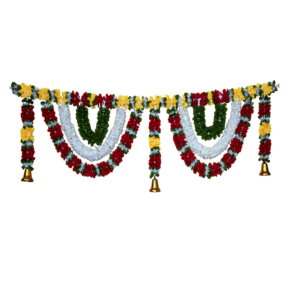 Red, White, Green & Yellow Floral Door Hanging with Bells, 42 inches (MOQ=ea)