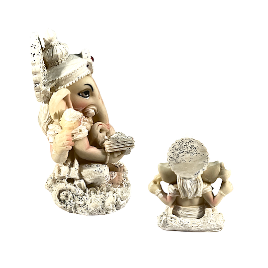 Decorated Ganesha reading book with gem 4" statue (4447) (red/gold/white and white W/O book (MOQ=dz)