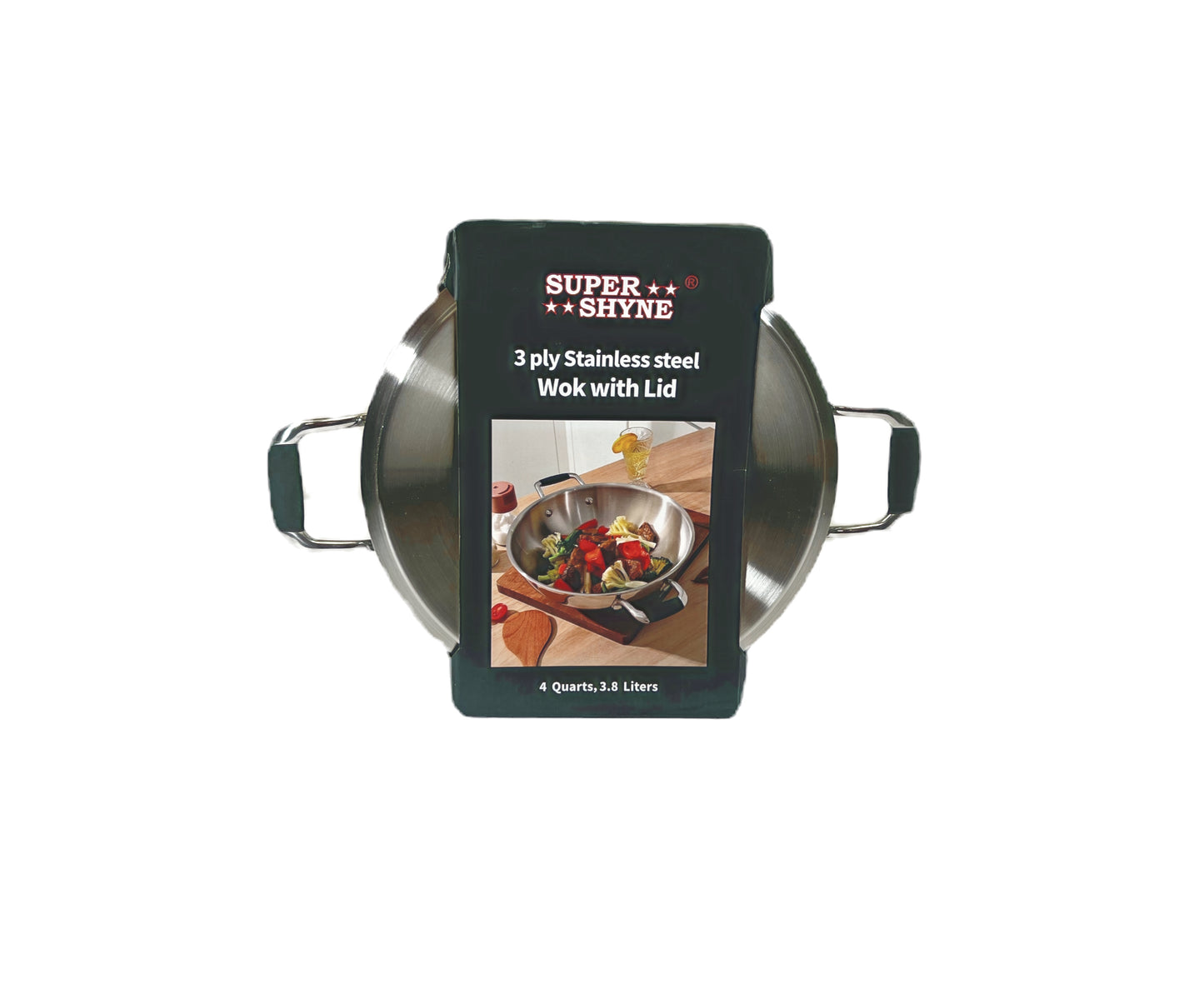 Wok 3 ply 18/8 steel with Steel lid 4 Qt (MOQ=ea)