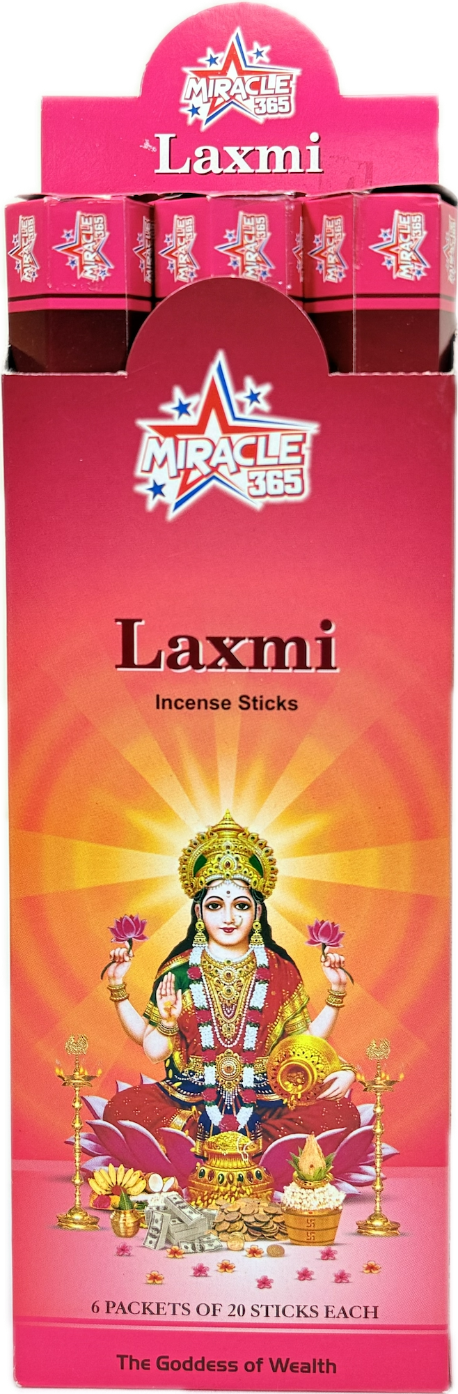 Miracle 365 Laxmi incense ( 6 hex tubes*20sticks) (MOQ=10pc)