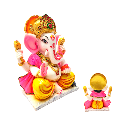 Lord Ganesha statue, colorful marble dust, 12 inches (MOQ=ea)