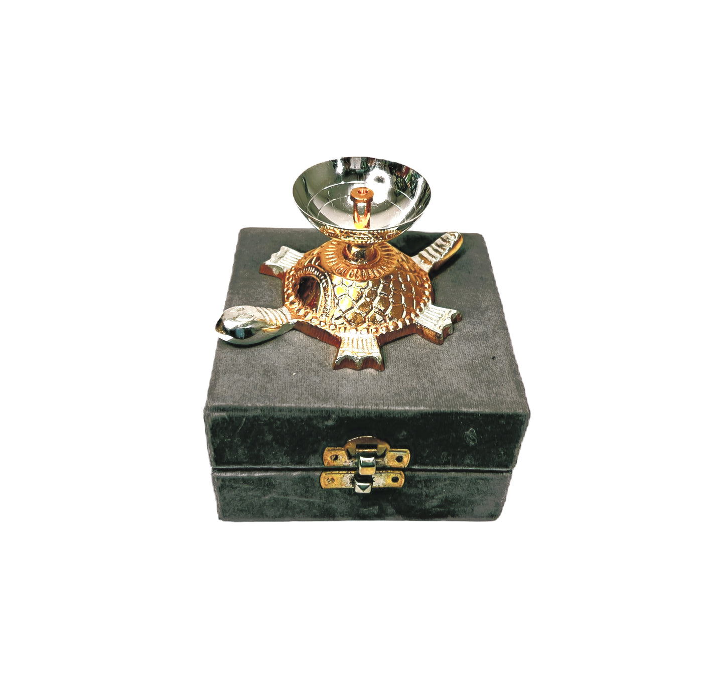 Turtle (Avatar or lord Vishnu) with jyoti (diya) on top in gift box (MOQ=ea)