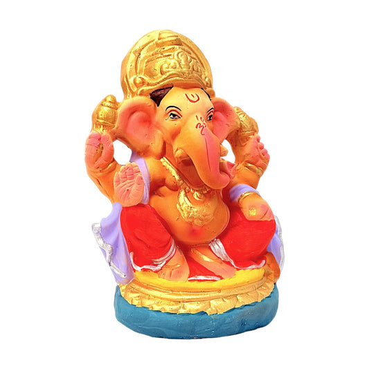 Eco-Friendly Clay Ganesha, color and gold on throne 8" (MOQ=8 pcs)