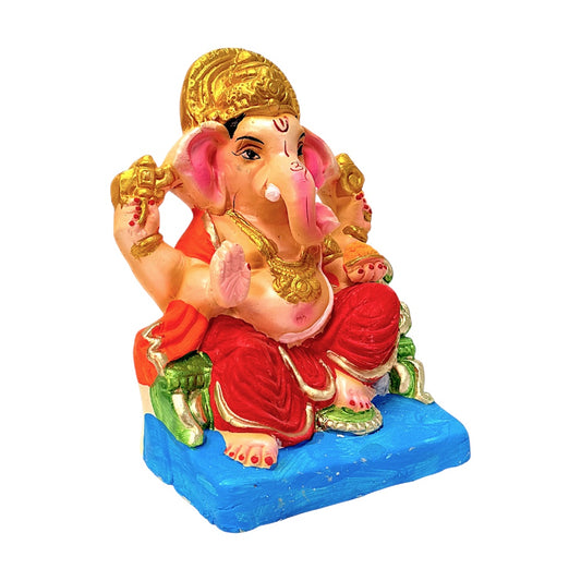 Eco-Friendly Clay Ganesha, color and gold on throne 8" (MOQ=8 pcs)