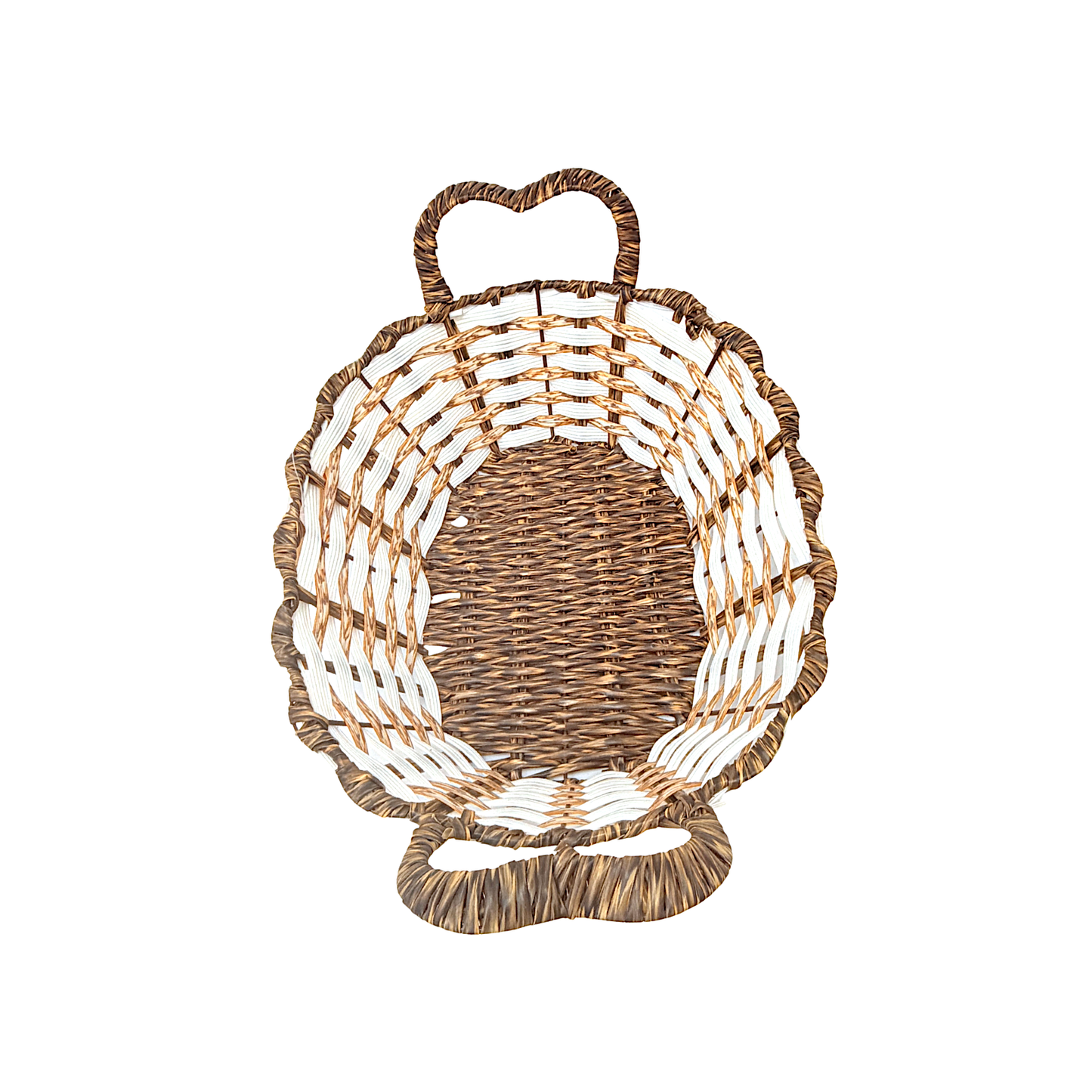 Mkaurs oval woven offwhite and brown wicker basket with handles (MOQ=dz)