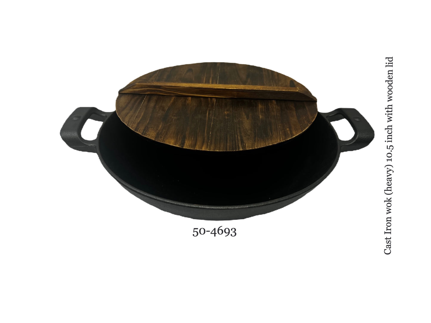 Cast Iron wok (Heavy) 10.5inch with wooden lid (MOQ=ea)