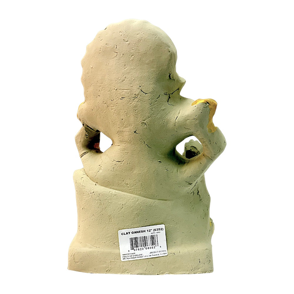 Eco-Friendly Clay Ganesha, Clay, color and gold on throne 12" (MOQ=4 pcs)