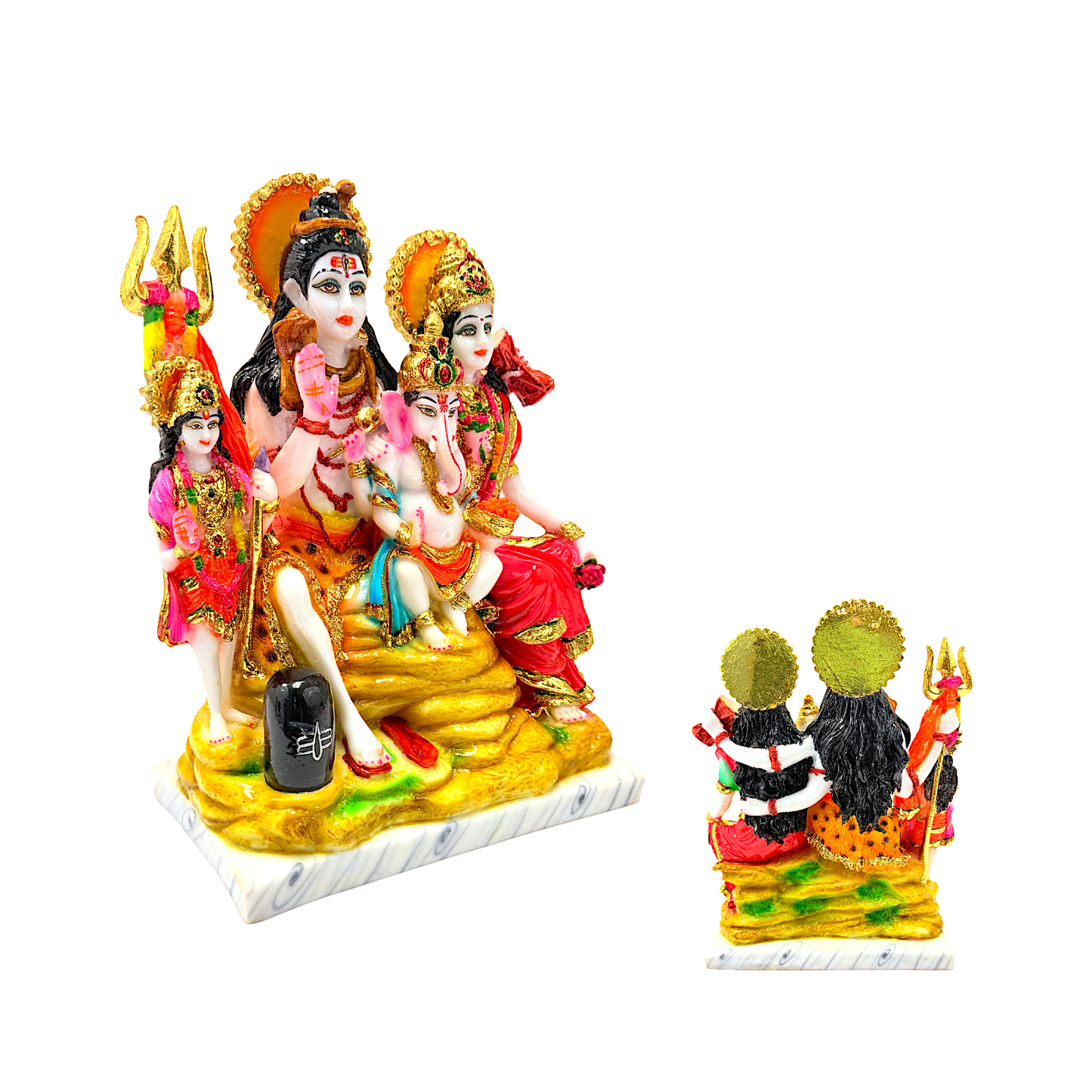 Lord Shiva family, colorful marble dust, 12 inches (MOQ=ea)