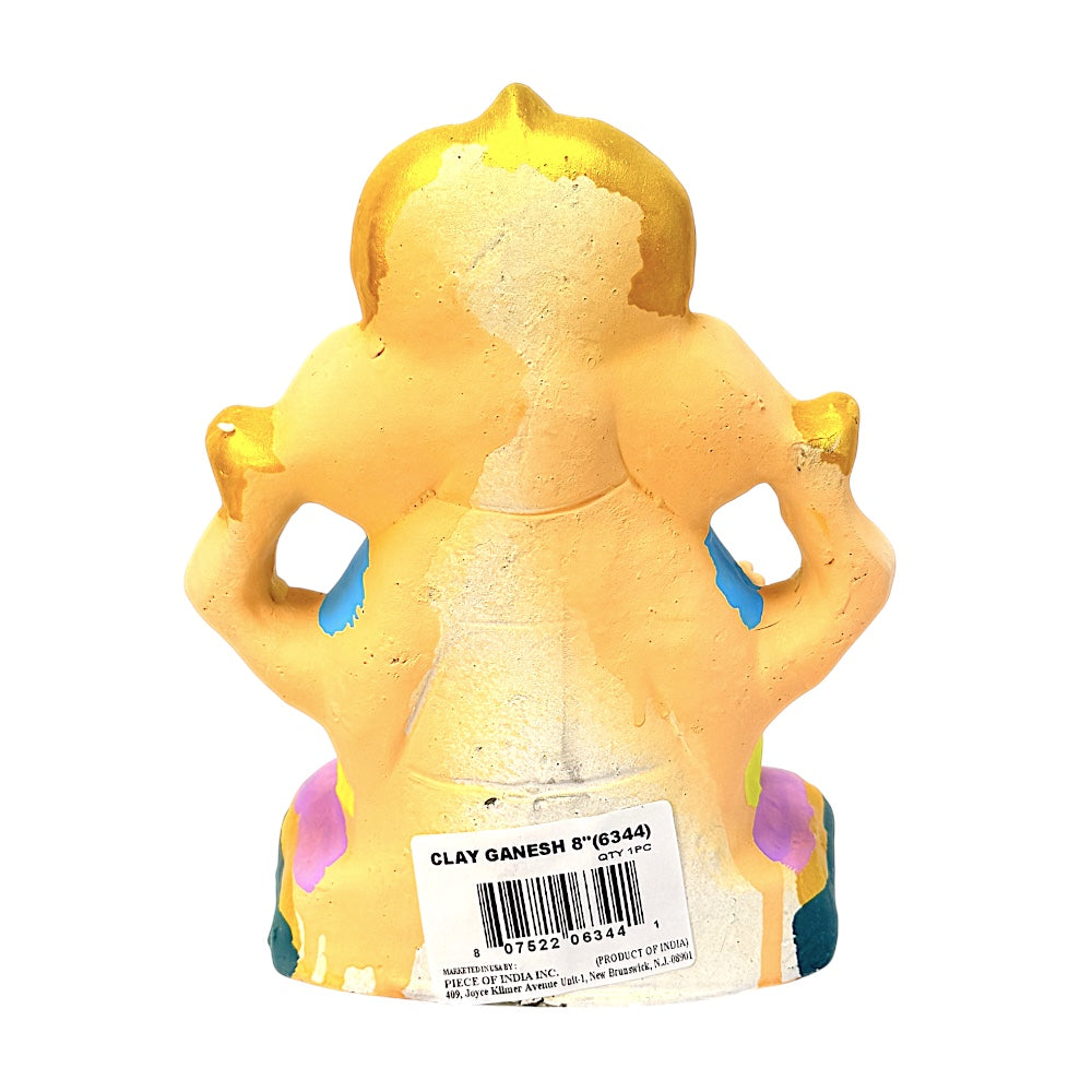 Eco-Friendly Clay Ganesha, color and gold on throne 8" (MOQ=8 pcs)