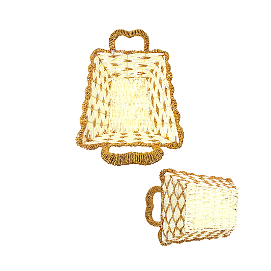 Mkaurs oval woven offwhite and gold wicker basket with handles (MOQ=dz)