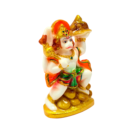 Lord Hanuman with mountain , colorful marble dust,4 inches (MOQ=ea)