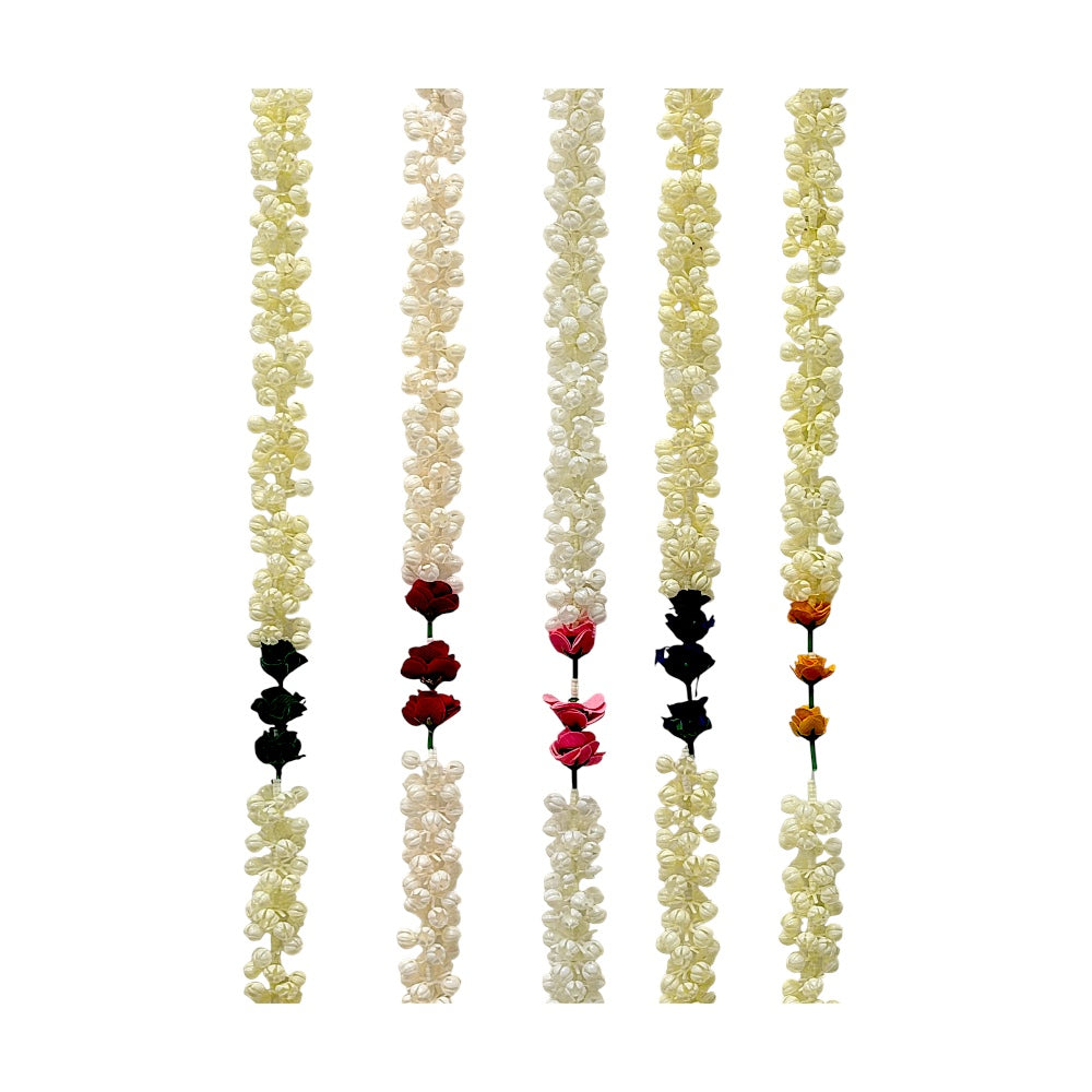 Flower strand white/off white Jasmine flowers with gold bell, 5.5 feet long (MOQ=dz)