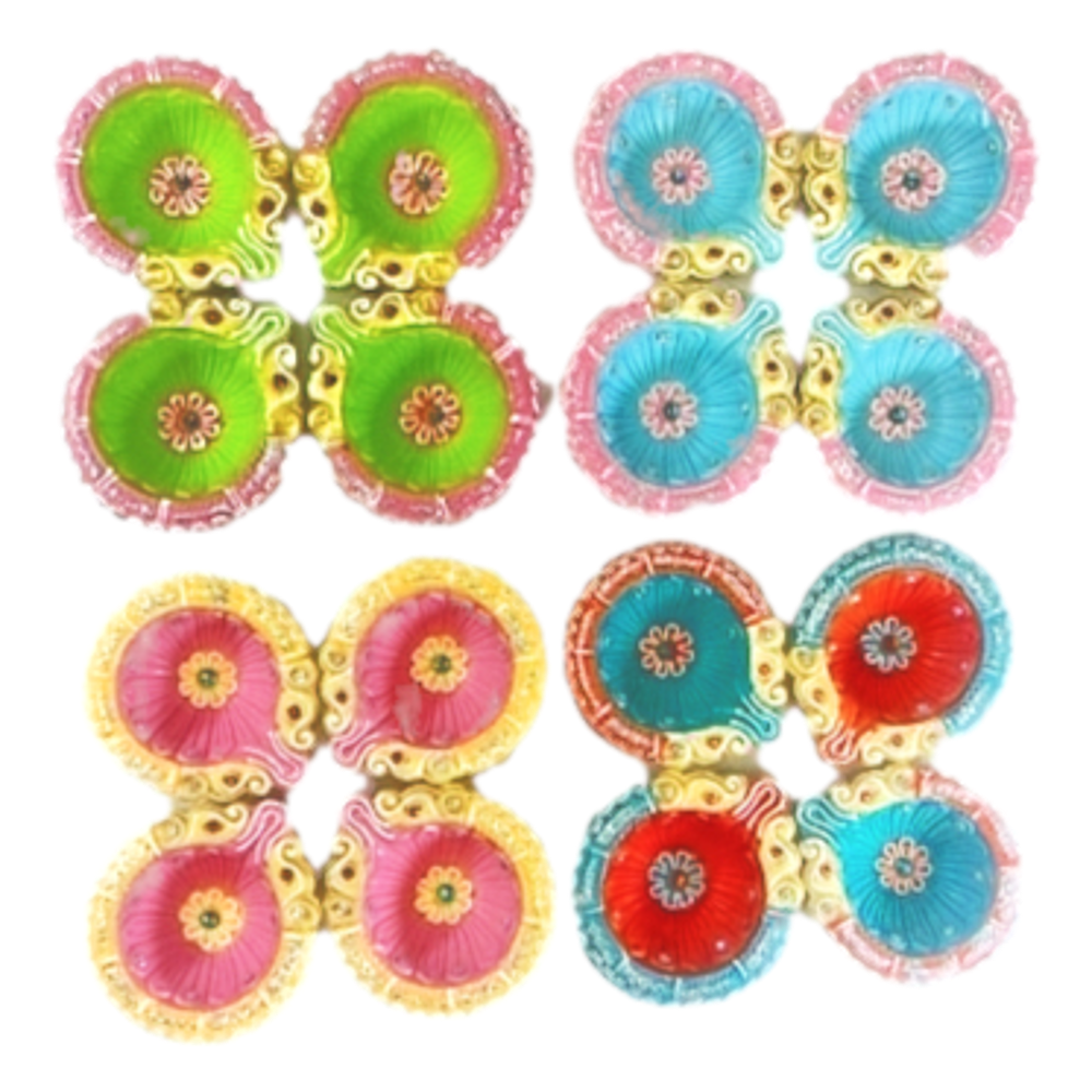 Colorful set of 4 Diya double Haathi (MOQ=36pc)