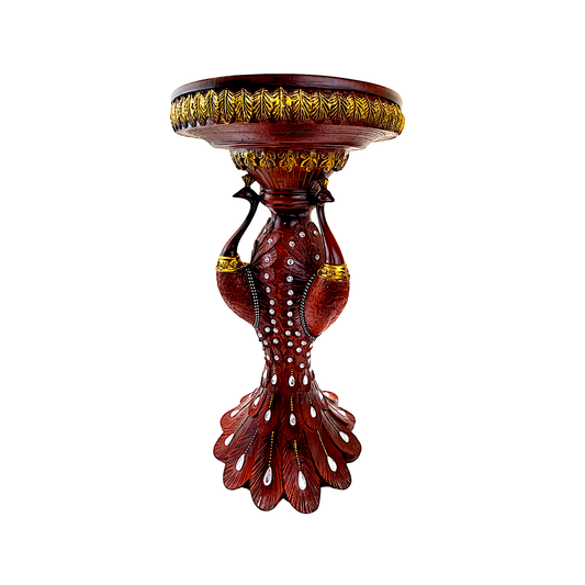 Carved Wooden Pedestal with Peacocks and embellishments (MOQ=ea)