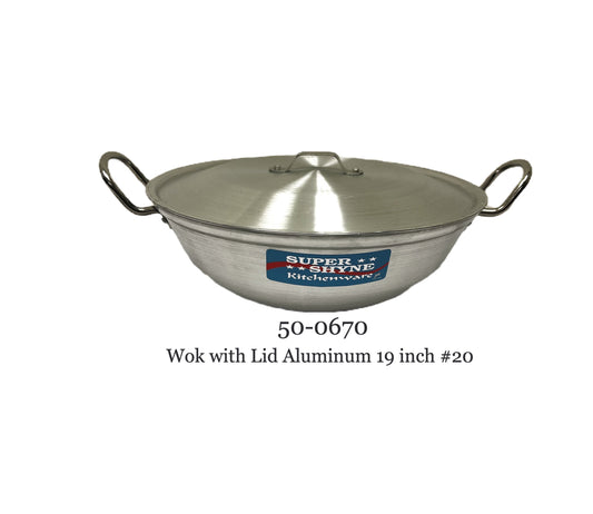 Aluminum Kadai (wok) across with lid. (MOQ=ea)