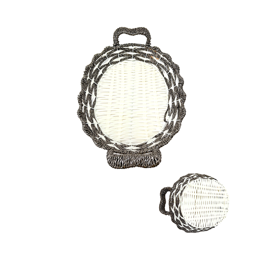 Mkaurs Oval woven white and metallic silver wicker basket with handles (MOQ=dz)