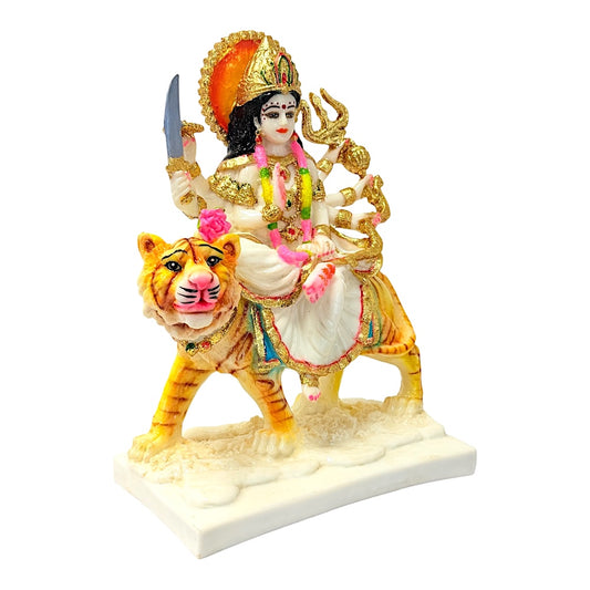 Durga, white and gold, marble dust 12" (MOQ=ea)