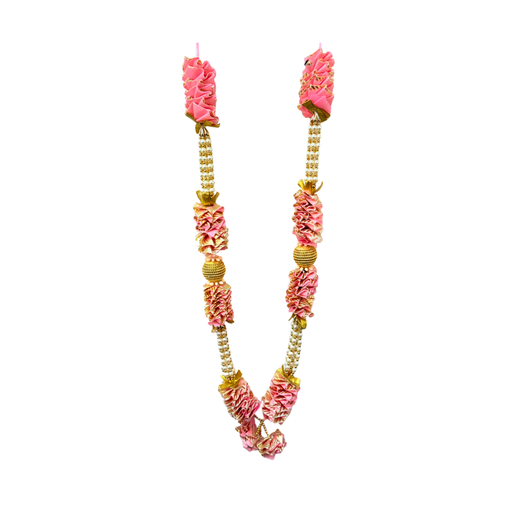 Garland 30 inch Pink Satin ruffles with pearls and gold stops (MOQ=dz)