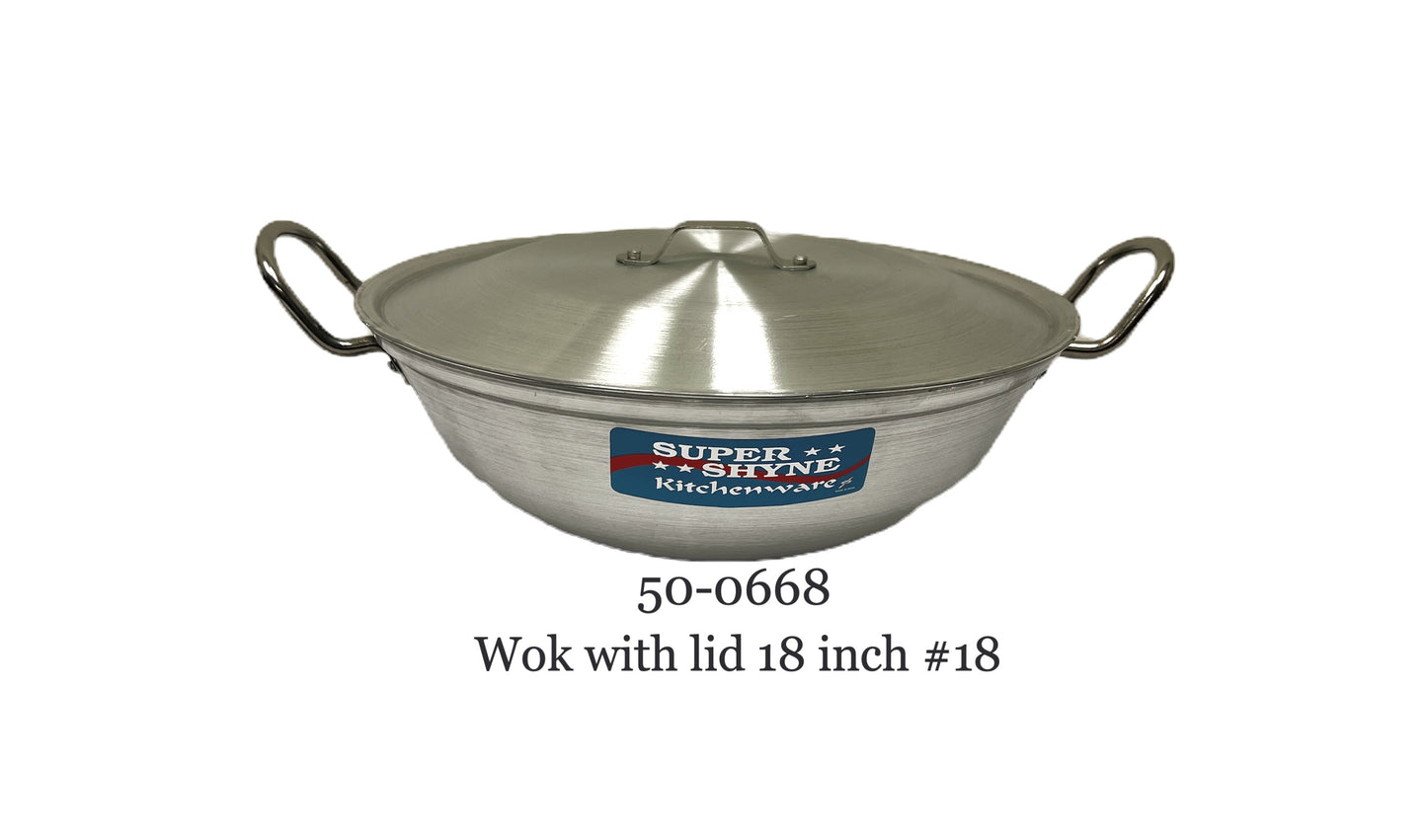 aluminium kadai #18 (wok) with handles with lid . (MOQ=ea)