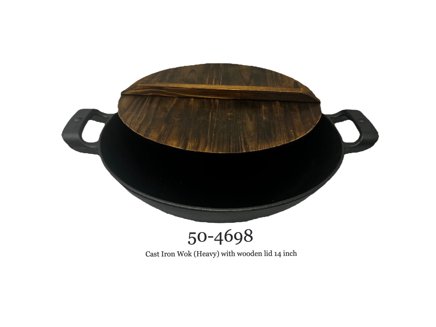 Cast Iron wok (Heavy) 14" with wooden lid (MOQ=ea)