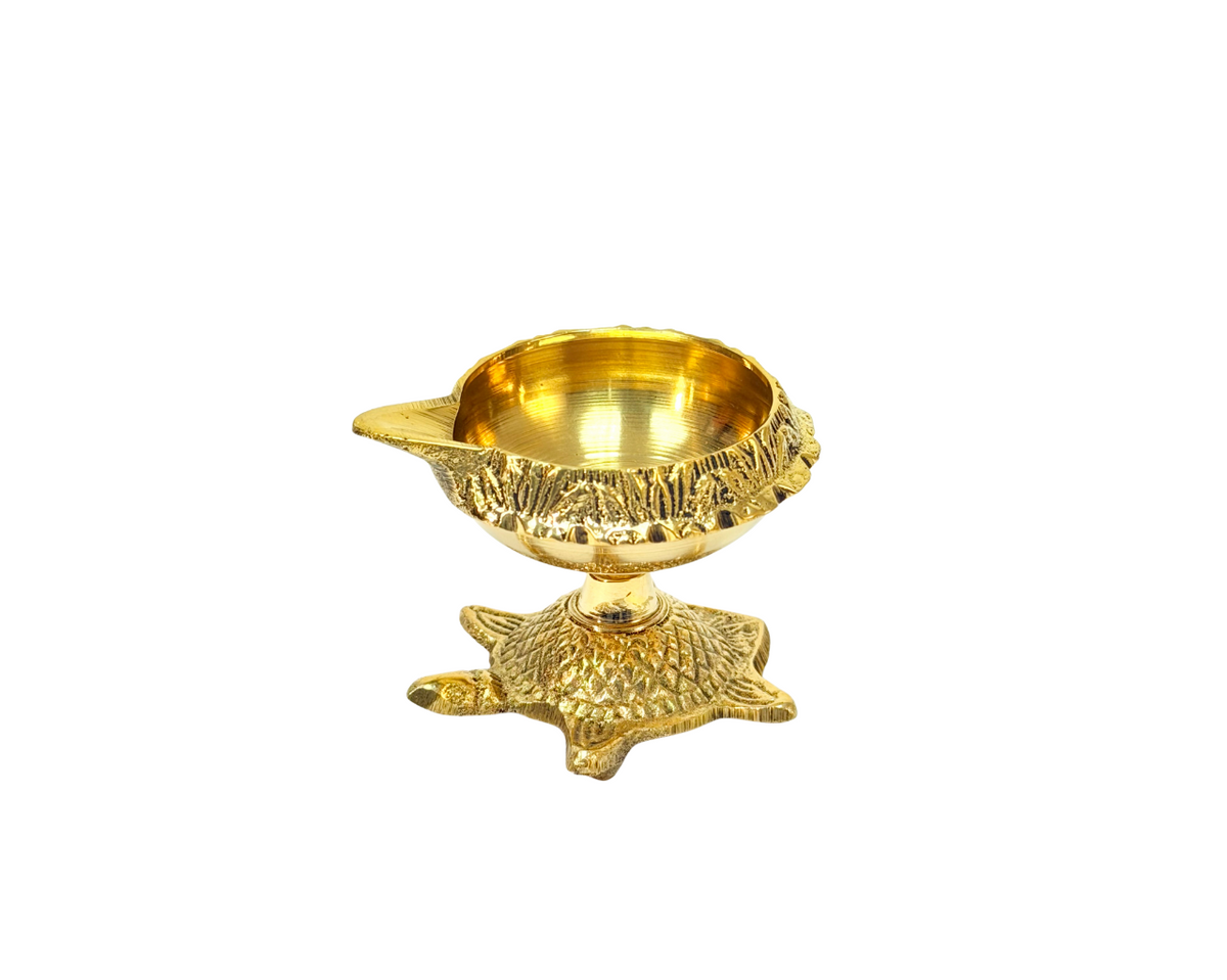 Brass heavy diya with stand, 2" (MOQ=ea)