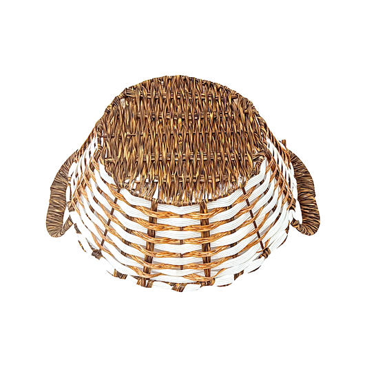 Mkaurs round woven offwhite and brown wicker basket with handles (MOQ=dz)
