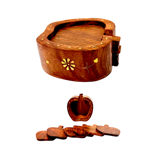 Wooden apple coaster set (set of six) (MOQ=ea)