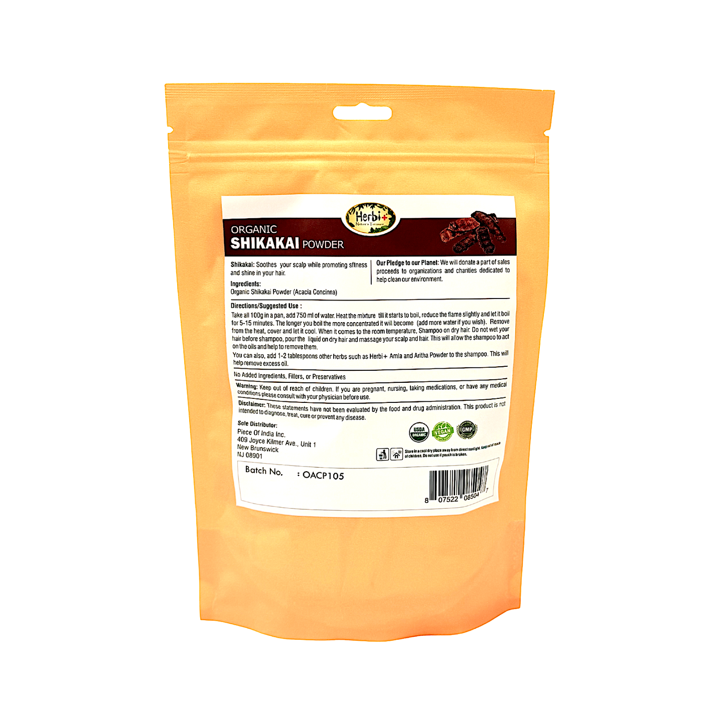 Organic Herbi Plus Shikakai Powder For Hair 200g 7oz (MOQ=dz)