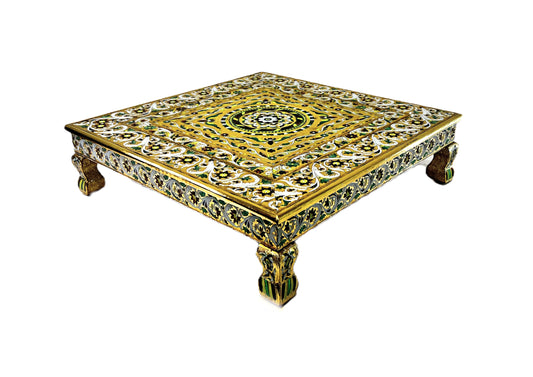 Bajat (table with short legs) Brass meena design 24" square (MOQ=ea)