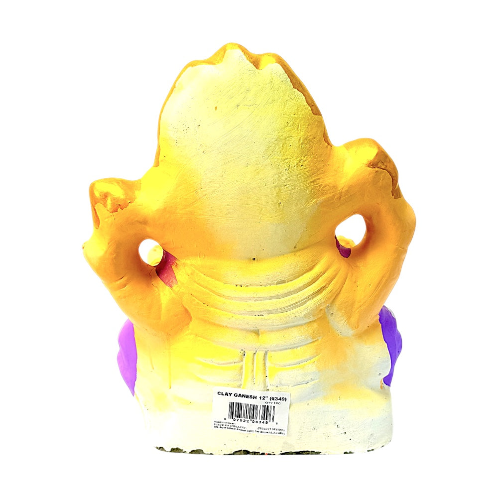 Eco-Friendly Clay Ganesha, color and gold on throne 12" (MOQ=4 pcs)