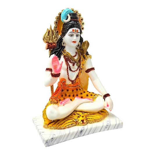 Lord Shiva, white and gold, marble dust 12" (MOQ=ea)