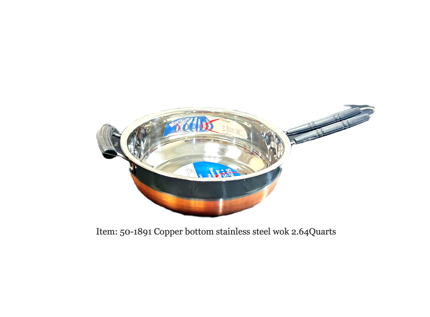 Wok copper bottom/stainless steel H 3.25" Dia 9.5" 2.5liter (2.64qt) (MOQ=ea)