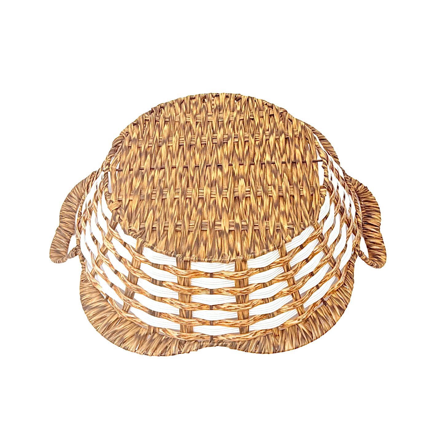 Mkaurs square flower woven offwhite and brown wicker basket with handles (MOQ=dz)