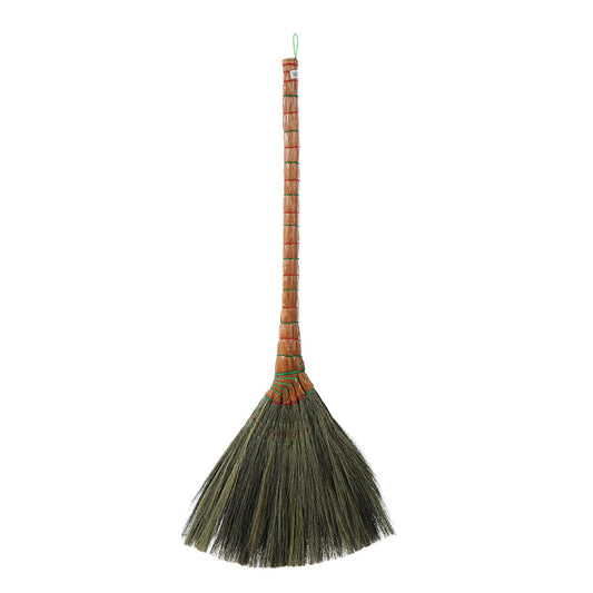 Hand held bristle broom with thick handle