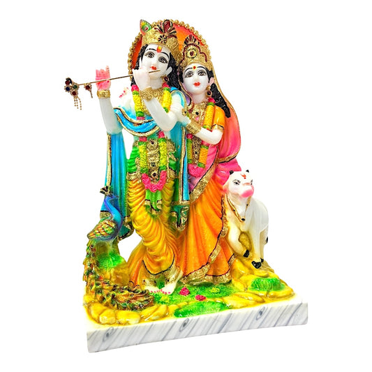 Radha Krishna, colored and gold, marble dust 12" (MOQ=ea)