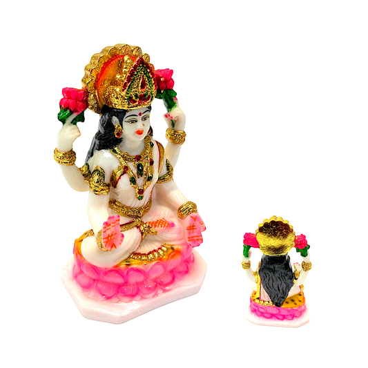 Goddess Laxmi , white and gold marble dust, 6 inches (MOQ=ea)