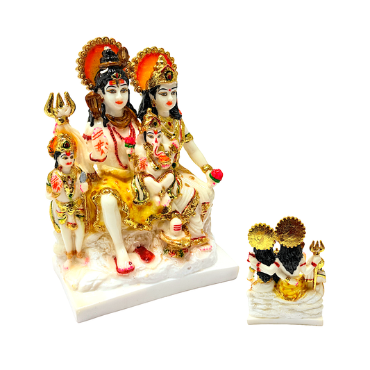 LordShiva family white and gold, colorful marble dust, 9 inches (MOQ=ea)