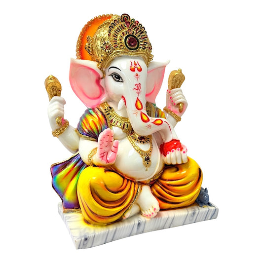 Lord Ganesha with Laddoo, colored, marble dust 12" (MOQ=ea)
