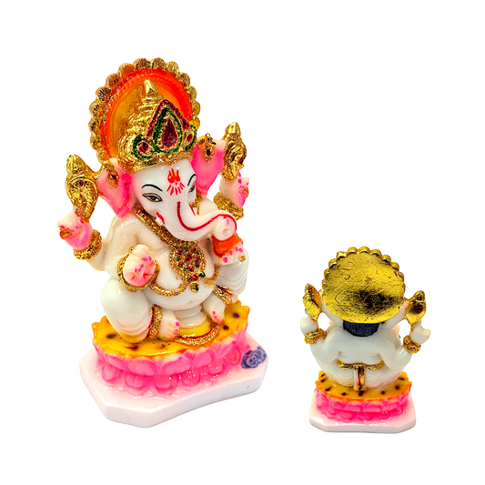 Lord Ganesha , white and gold marble dust, 6 inches (MOQ=ea)