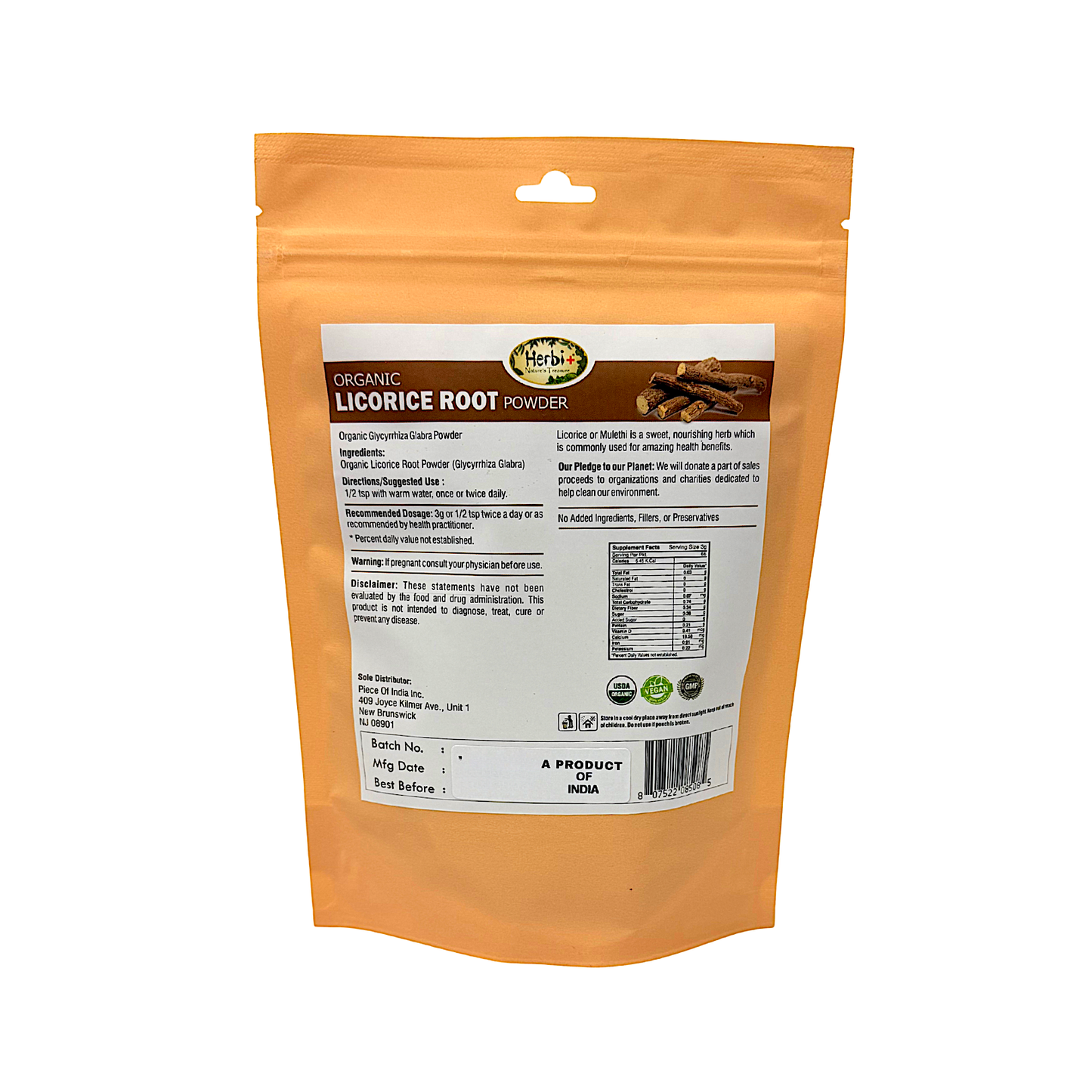 Organic Herbi Plus Licorice Root Powder 200g 7oz (MOQ=dz)