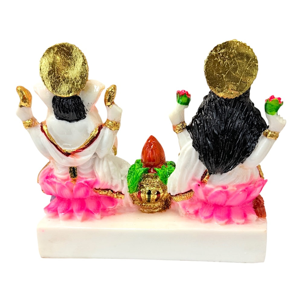 Laxmi, Ganesh on one platform, marble dust 7" (MOQ=ea)