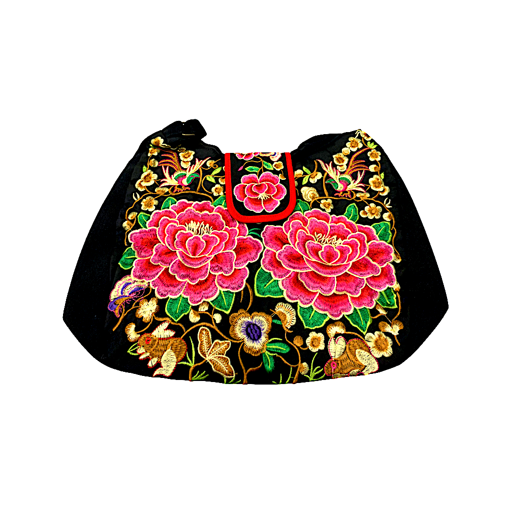 Embroidered, Handicraft shoulder bag with a zipper pocket and snap button (MOQ=10pc)