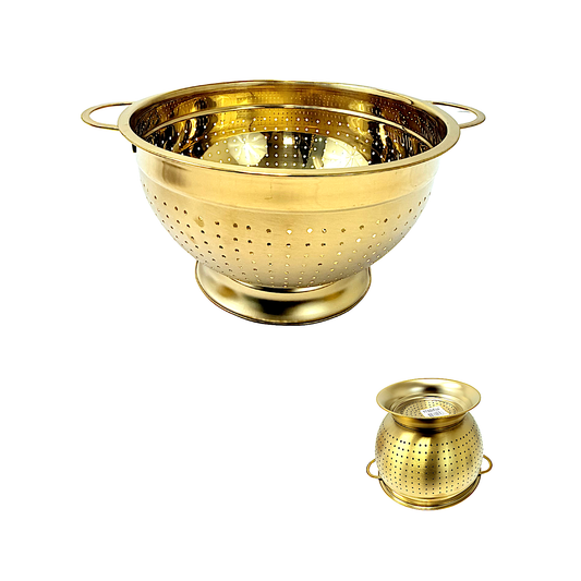 Colander steel, deep, gold color, handle on both sides 8.5" diameter (UOM=10pc)