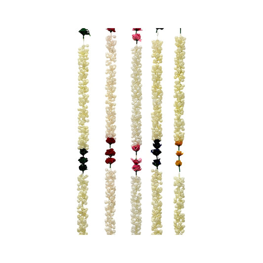 Flower strand white/off white Jasmine flowers with gold bell, 5.5 feet long (MOQ=dz)