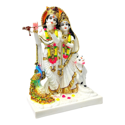 Radha Krishna, white and gold, marble dust 12" (MOQ=ea)
