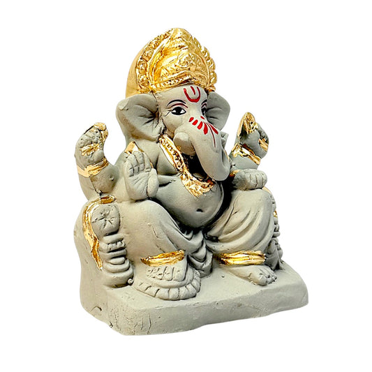Eco-Friendly Clay Ganesha, clay and gold color 4" (MOQ=36 pcs)