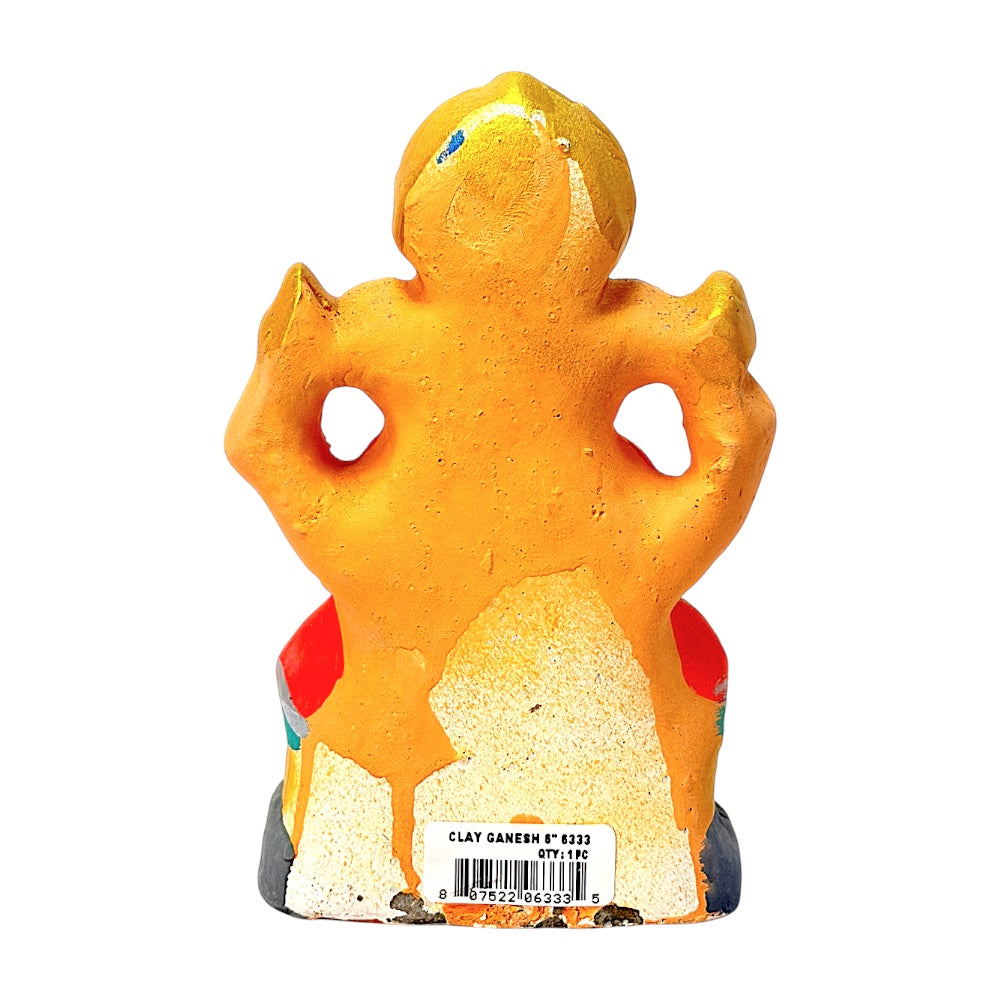 Eco-Friendly Clay Ganesha, color and gold with turban 6" (MOQ=20 pcs)