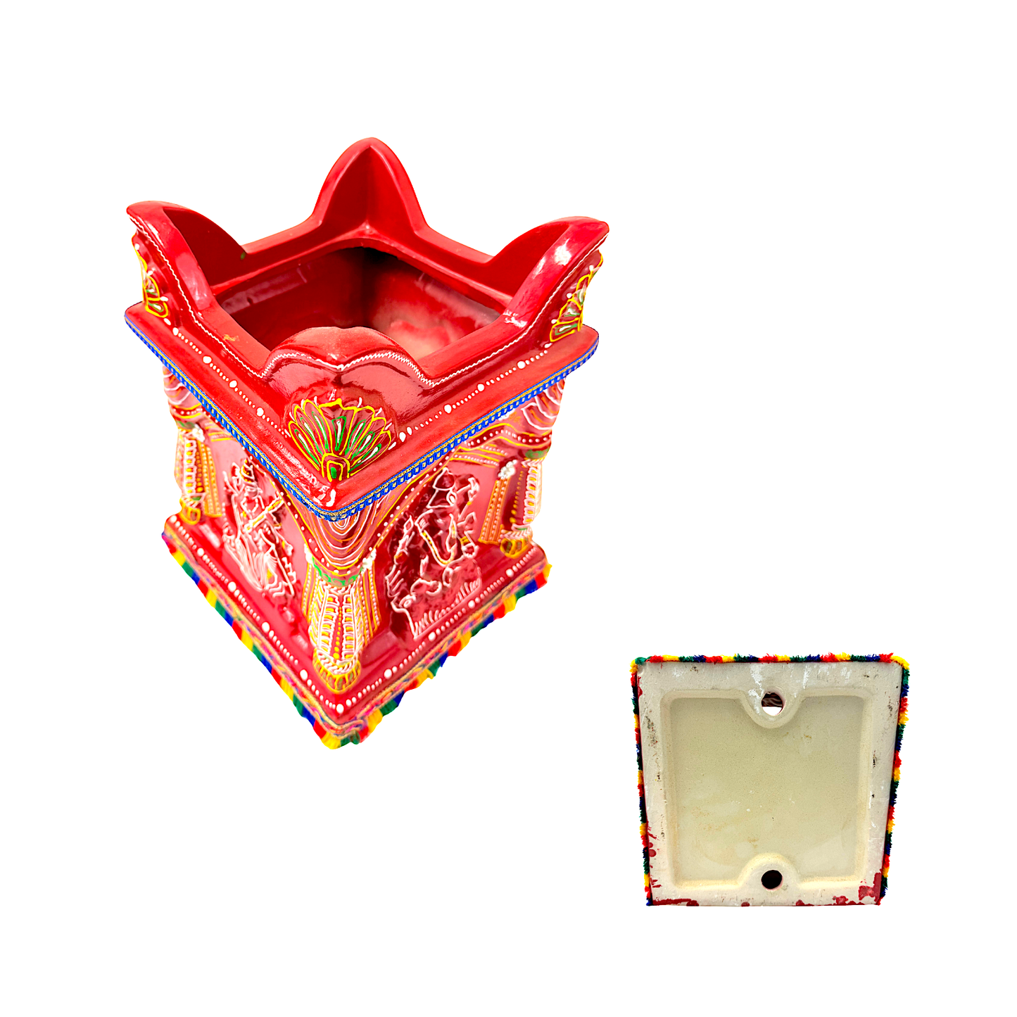 Tulsi pot 10" red with decorations (MOQ=ea)