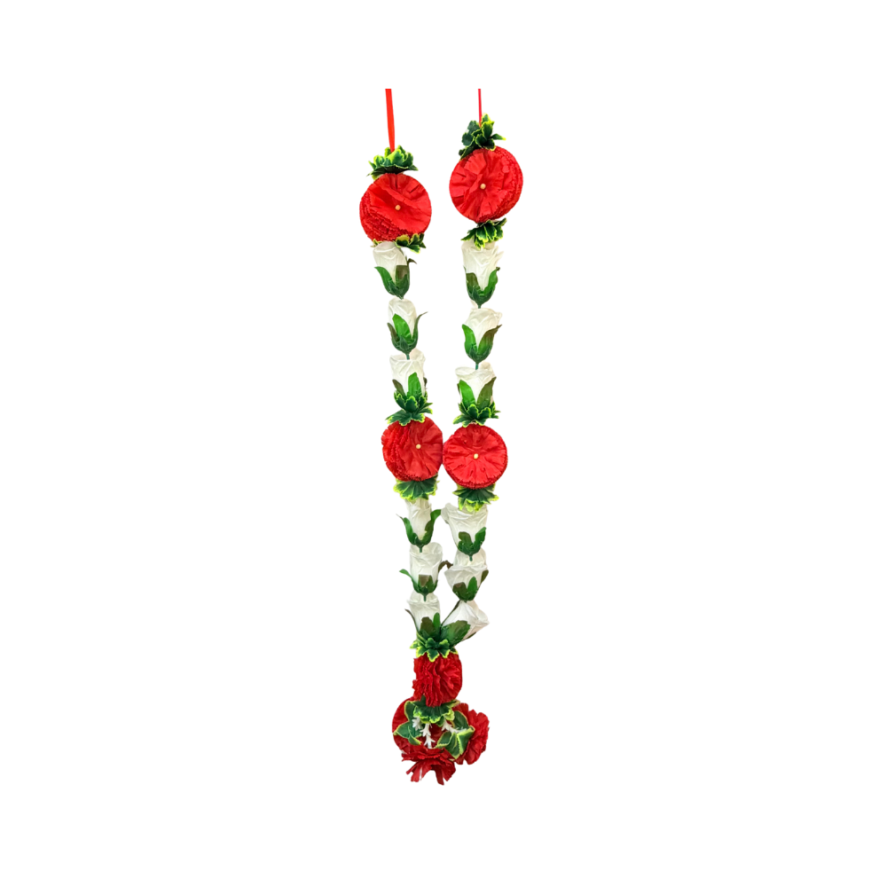 Garland 30 inch  white rose with red carnations (MOQ=dz)